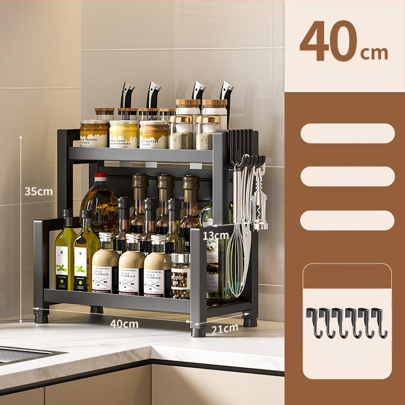 Stalo paviršiaus daugiasluoksnis prieskonių laikiklis iš nerūdijančio plieno su peilių ir įrankių laikikliu, skirtas aliejui, druskai, padažui ir actui