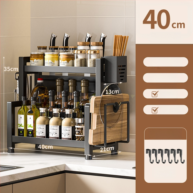 Stalo paviršiaus daugiasluoksnis prieskonių laikiklis iš nerūdijančio plieno su peilių ir įrankių laikikliu, skirtas aliejui, druskai, padažui ir actui