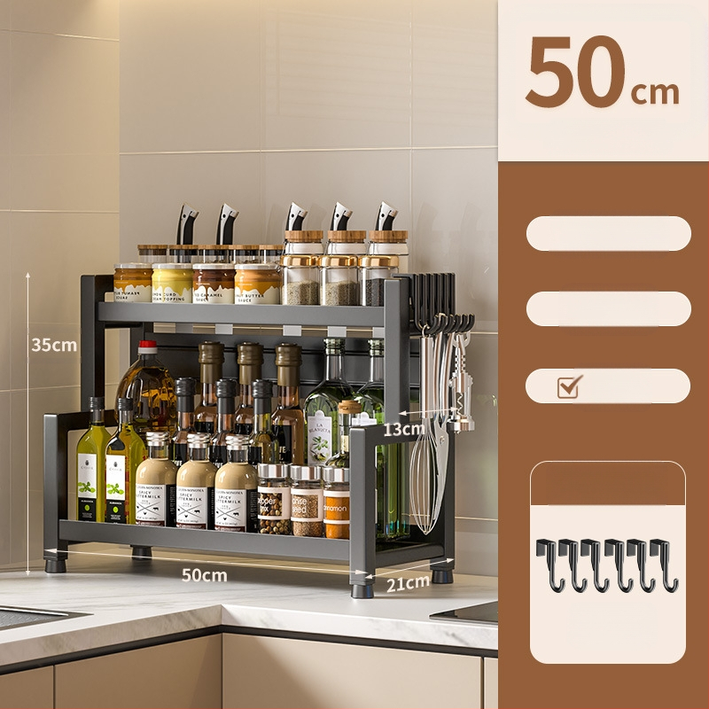 Stalo paviršiaus daugiasluoksnis prieskonių laikiklis iš nerūdijančio plieno su peilių ir įrankių laikikliu, skirtas aliejui, druskai, padažui ir actui