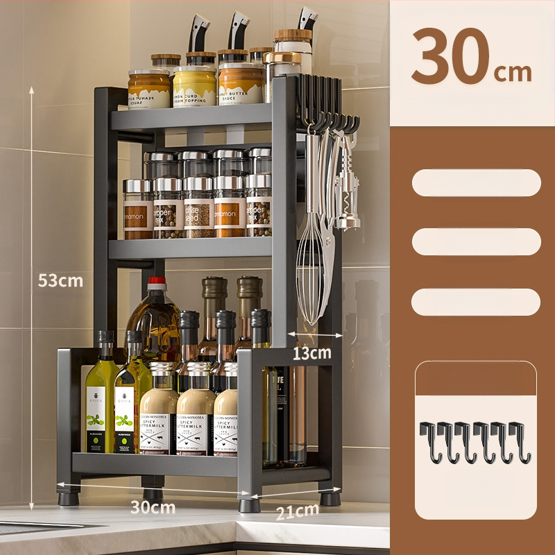 Stalo paviršiaus daugiasluoksnis prieskonių laikiklis iš nerūdijančio plieno su peilių ir įrankių laikikliu, skirtas aliejui, druskai, padažui ir actui