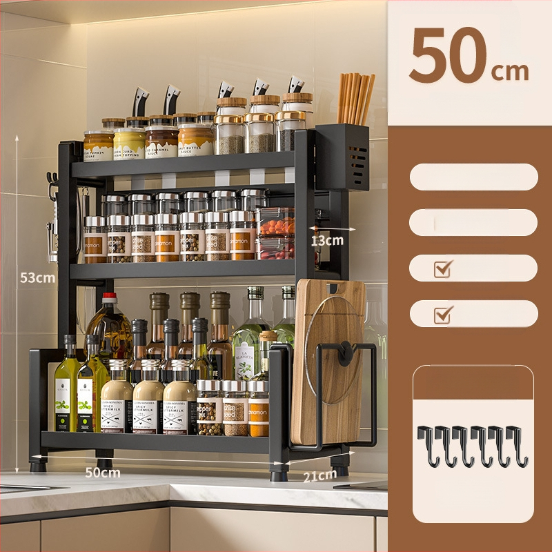 Stalo paviršiaus daugiasluoksnis prieskonių laikiklis iš nerūdijančio plieno su peilių ir įrankių laikikliu, skirtas aliejui, druskai, padažui ir actui