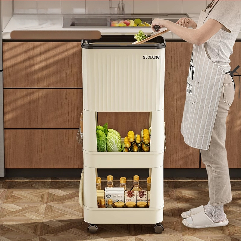 Κουζίνας κάδος απορριμμάτων με καπάκι, χωρητικότητας 12 L και άνω, πλαστικός, με περιστρεφόμενο καπάκι, αποσπώμενο πολυλειτουργικό ράφι αποθήκευσης