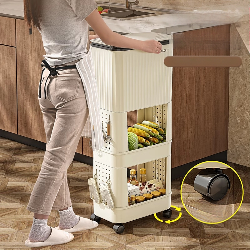 Κουζίνας κάδος απορριμμάτων με καπάκι, χωρητικότητας 12 L και άνω, πλαστικός, με περιστρεφόμενο καπάκι, αποσπώμενο πολυλειτουργικό ράφι αποθήκευσης