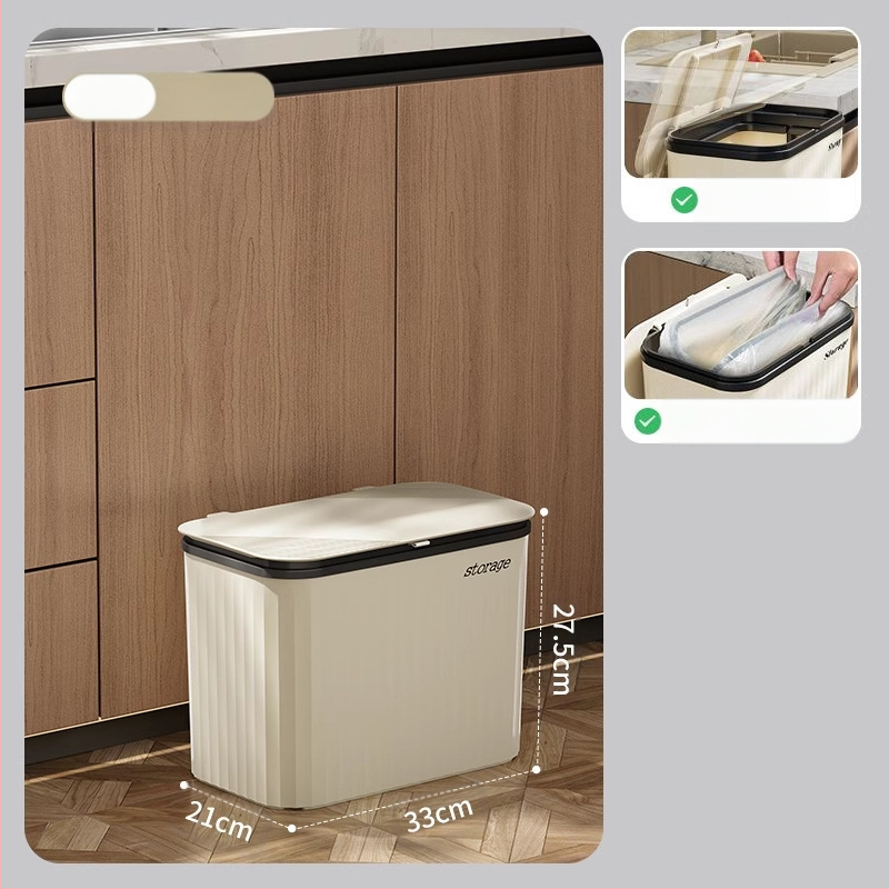 Κουζίνας κάδος απορριμμάτων με καπάκι, χωρητικότητας 12 L και άνω, πλαστικός, με περιστρεφόμενο καπάκι, αποσπώμενο πολυλειτουργικό ράφι αποθήκευσης