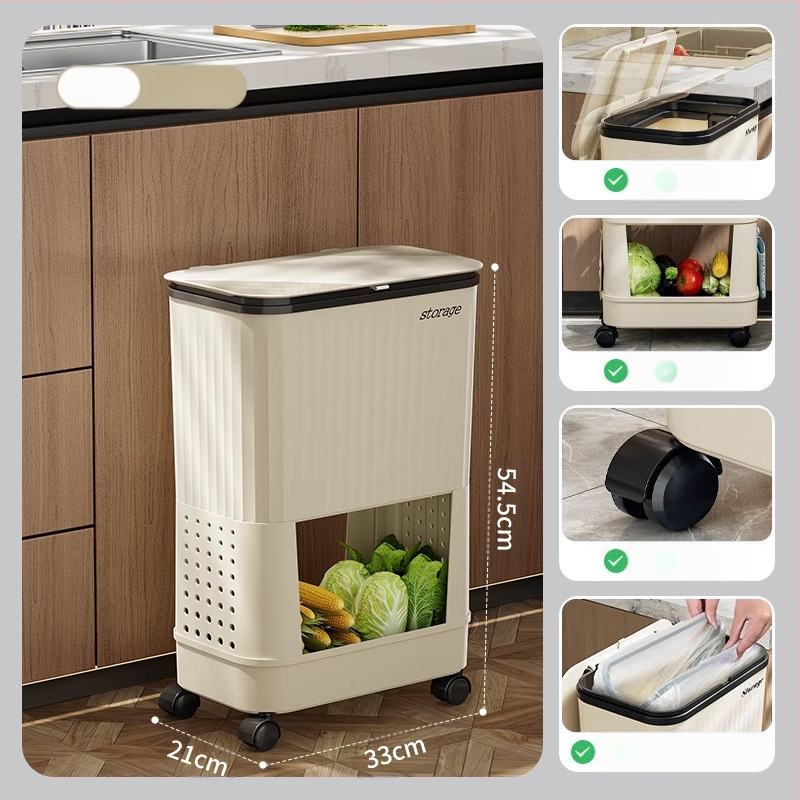 Κουζίνας κάδος απορριμμάτων με καπάκι, χωρητικότητας 12 L και άνω, πλαστικός, με περιστρεφόμενο καπάκι, αποσπώμενο πολυλειτουργικό ράφι αποθήκευσης