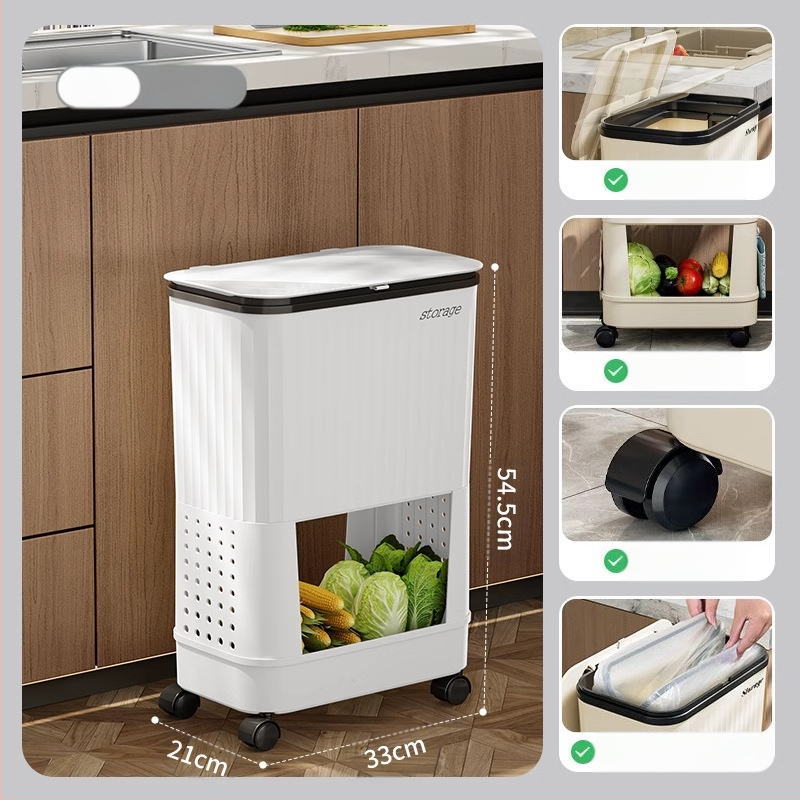 Κουζίνας κάδος απορριμμάτων με καπάκι, χωρητικότητας 12 L και άνω, πλαστικός, με περιστρεφόμενο καπάκι, αποσπώμενο πολυλειτουργικό ράφι αποθήκευσης