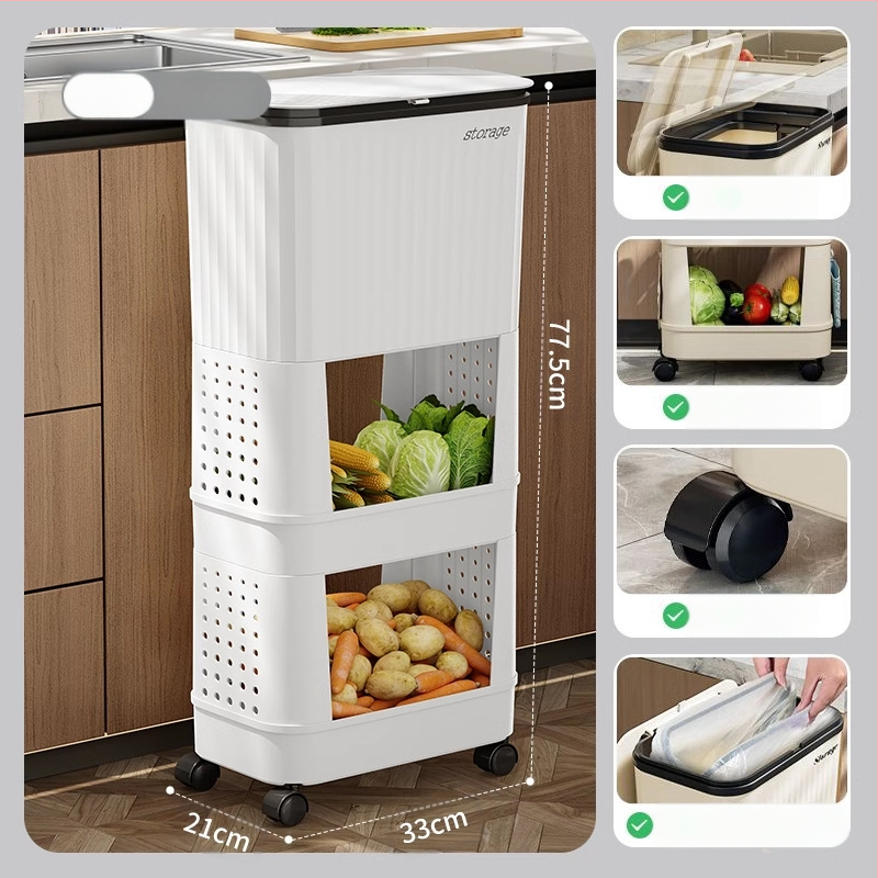 Κουζίνας κάδος απορριμμάτων με καπάκι, χωρητικότητας 12 L και άνω, πλαστικός, με περιστρεφόμενο καπάκι, αποσπώμενο πολυλειτουργικό ράφι αποθήκευσης