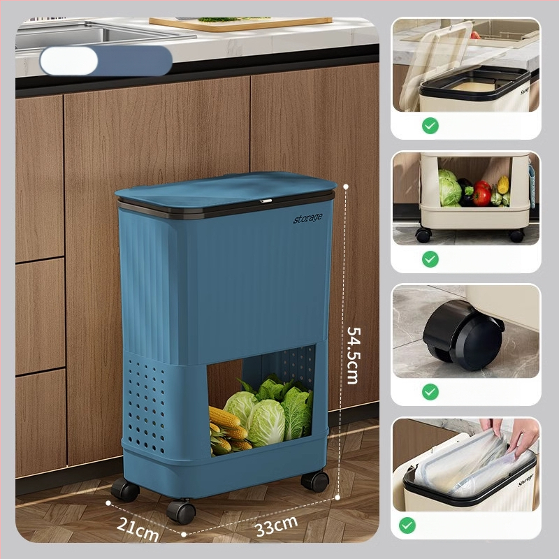 Κουζίνας κάδος απορριμμάτων με καπάκι, χωρητικότητας 12 L και άνω, πλαστικός, με περιστρεφόμενο καπάκι, αποσπώμενο πολυλειτουργικό ράφι αποθήκευσης
