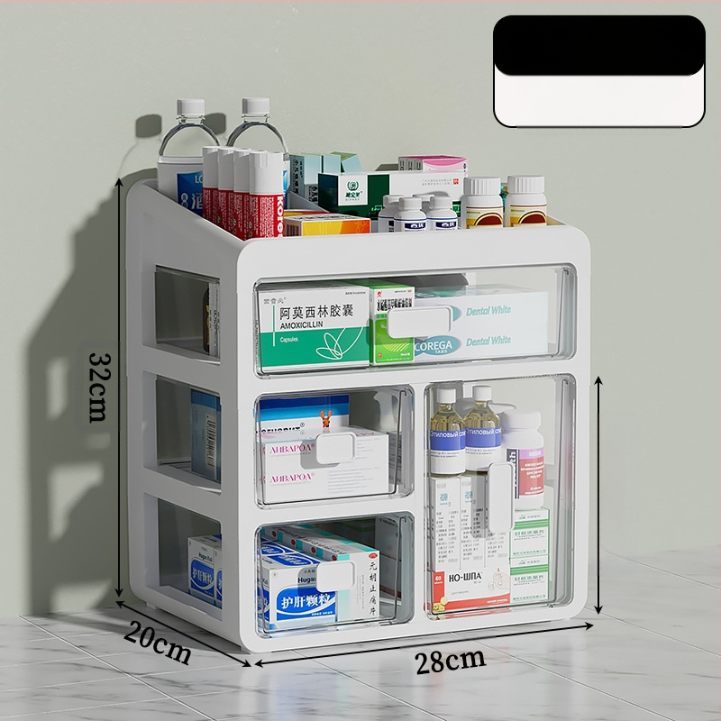 Háztartási gyógyszeres doboz műanyagból, fiókos kialakítással, nagy kapacitású és több rétegű rekeszekkel