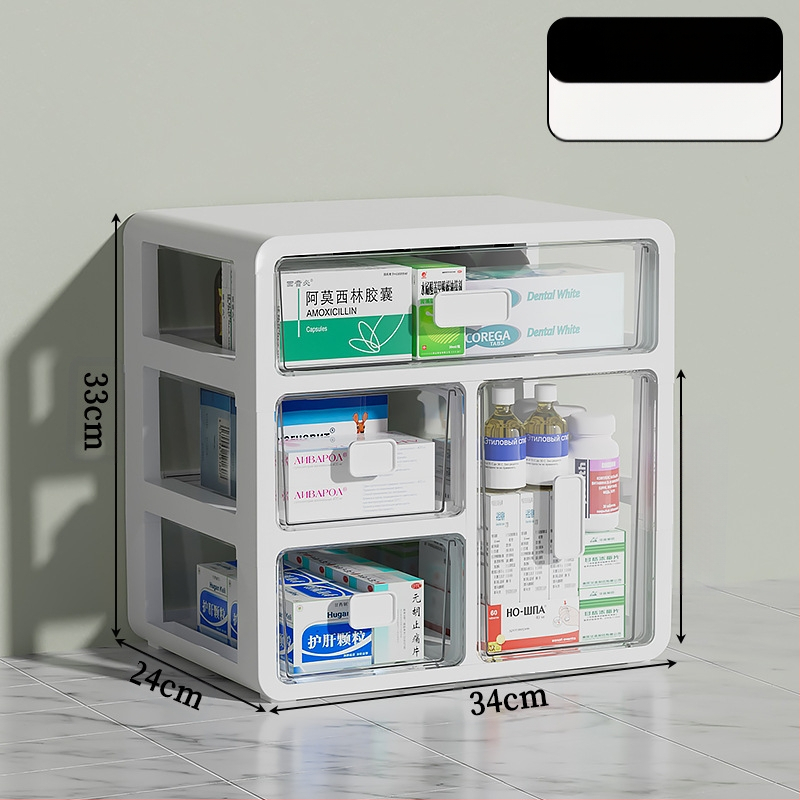 Háztartási gyógyszeres doboz műanyagból, fiókos kialakítással, nagy kapacitású és több rétegű rekeszekkel