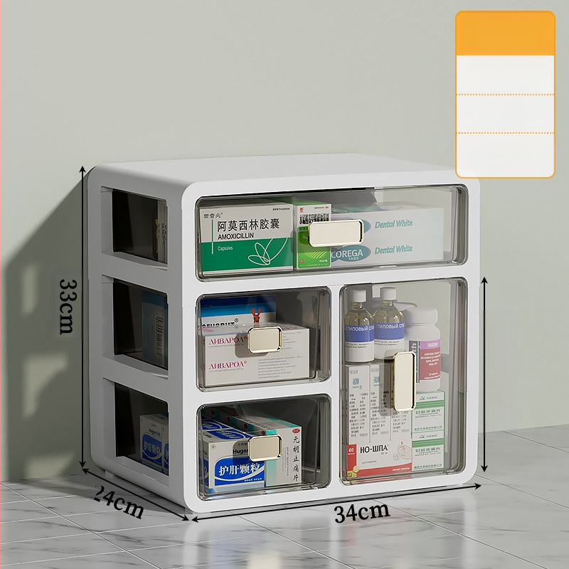 Háztartási gyógyszeres doboz műanyagból, fiókos kialakítással, nagy kapacitású és több rétegű rekeszekkel