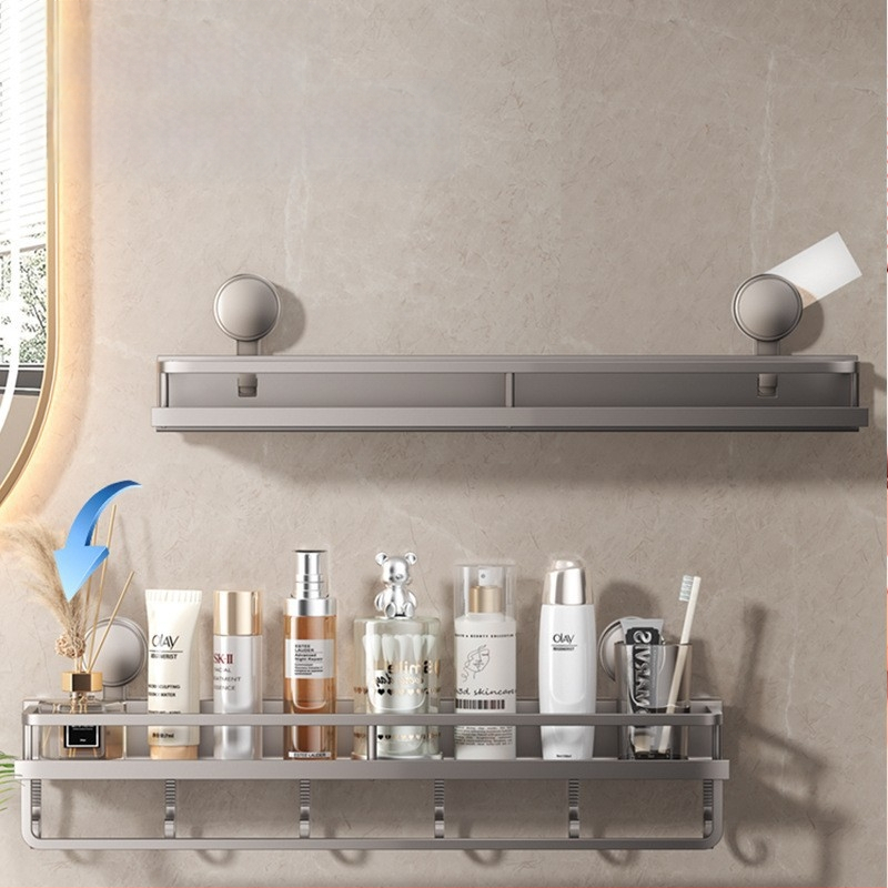 Sienas uzstādāms vannas istabas uzglabāšanas plaukts ar vakuumiedzīgumu, alumīnija sakausējums, modelis 229, slodze 10 kg, izcelsme Zhejiang