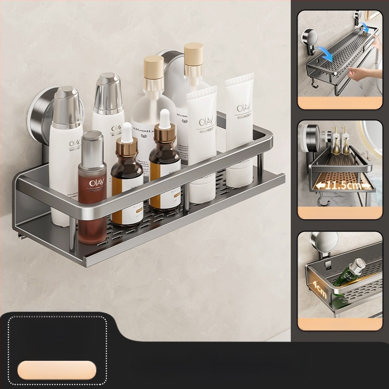 Sienas uzstādāms vannas istabas uzglabāšanas plaukts ar vakuumiedzīgumu, alumīnija sakausējums, modelis 229, slodze 10 kg, izcelsme Zhejiang