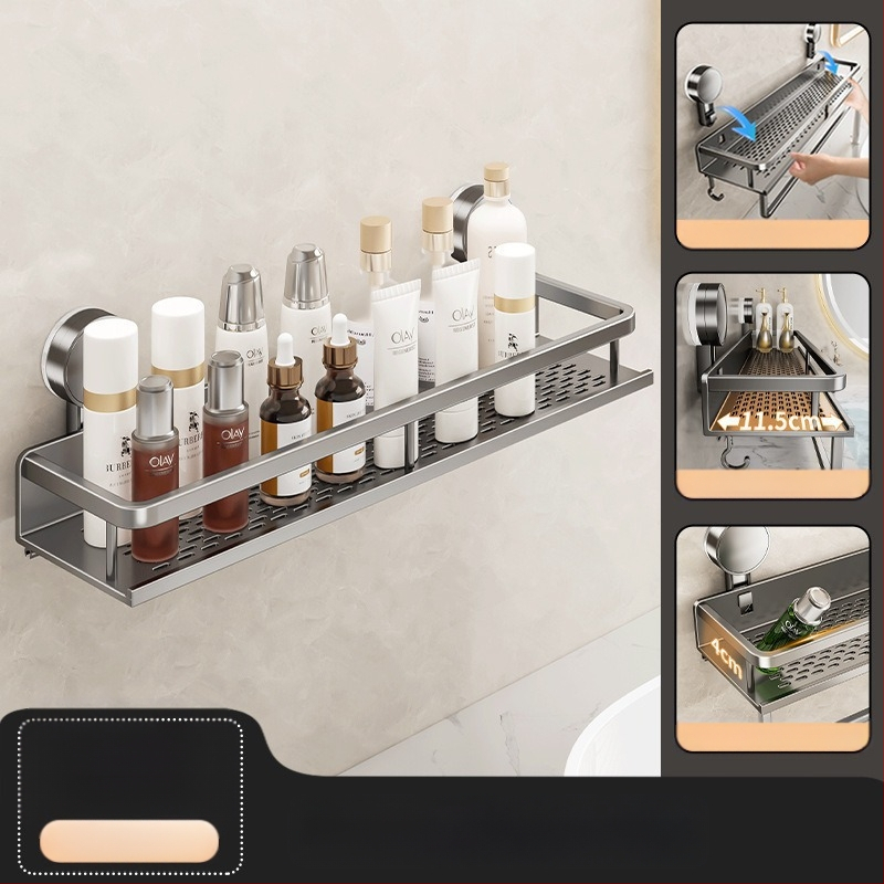 Sienas uzstādāms vannas istabas uzglabāšanas plaukts ar vakuumiedzīgumu, alumīnija sakausējums, modelis 229, slodze 10 kg, izcelsme Zhejiang