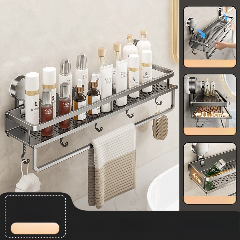 Sienas uzstādāms vannas istabas uzglabāšanas plaukts ar vakuumiedzīgumu, alumīnija sakausējums, modelis 229, slodze 10 kg, izcelsme Zhejiang