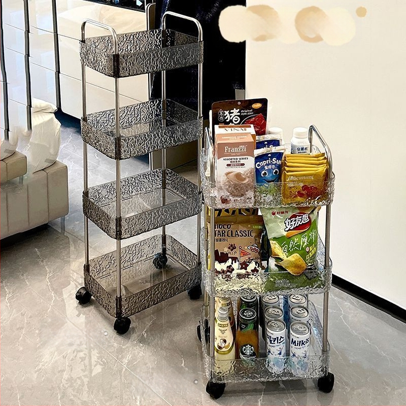 Akrila stacionālais mobilais vannas istabas uzglabāšanas plaukts ar vairākiem plauktiem