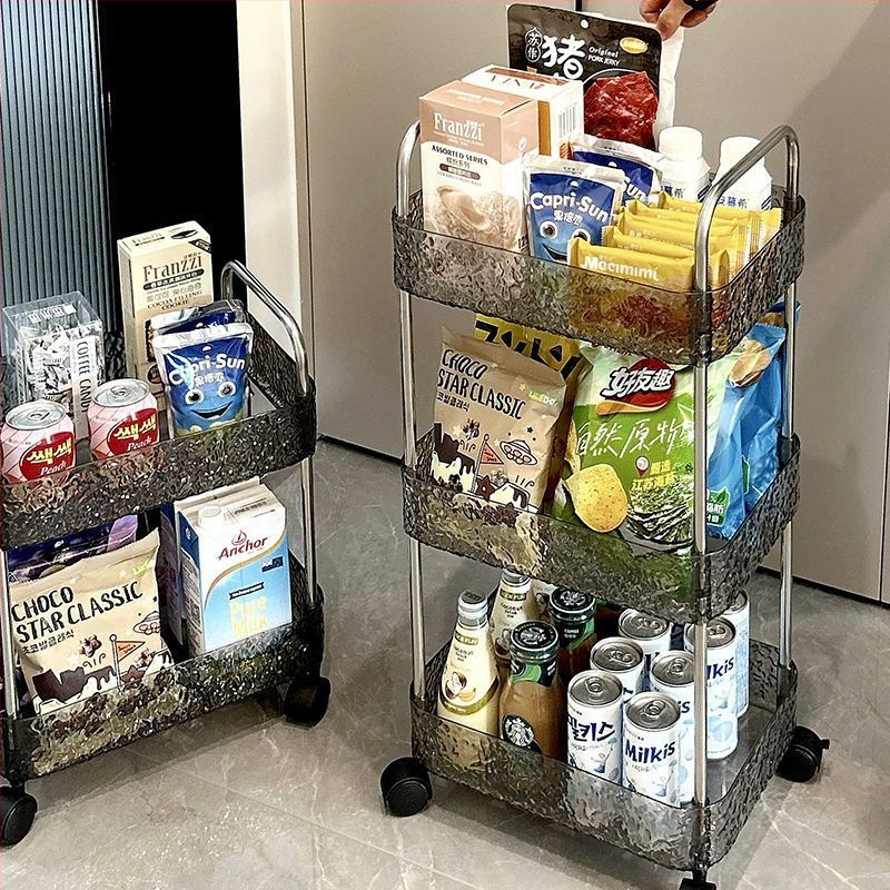 Akrila stacionālais mobilais vannas istabas uzglabāšanas plaukts ar vairākiem plauktiem