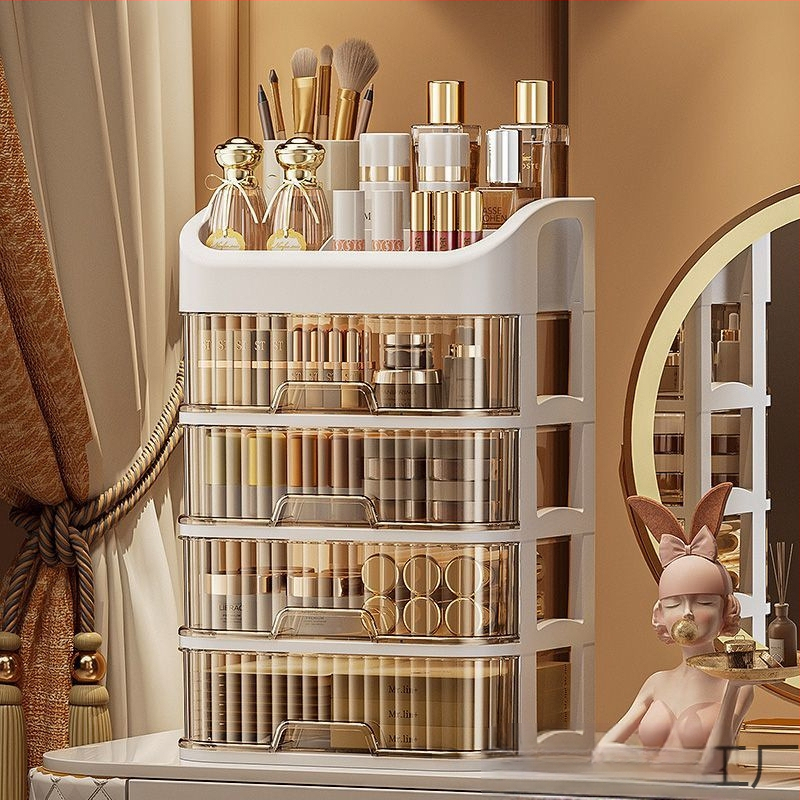 Átlátszó kozmetikai tároló doboz többszintű fiókos asztali tároló • polipropilén (PP) • egyszerű, modern dizájn