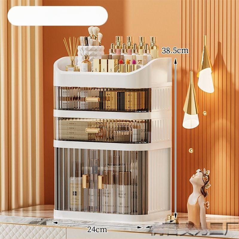 Átlátszó kozmetikai tároló doboz többszintű fiókos asztali tároló • polipropilén (PP) • egyszerű, modern dizájn