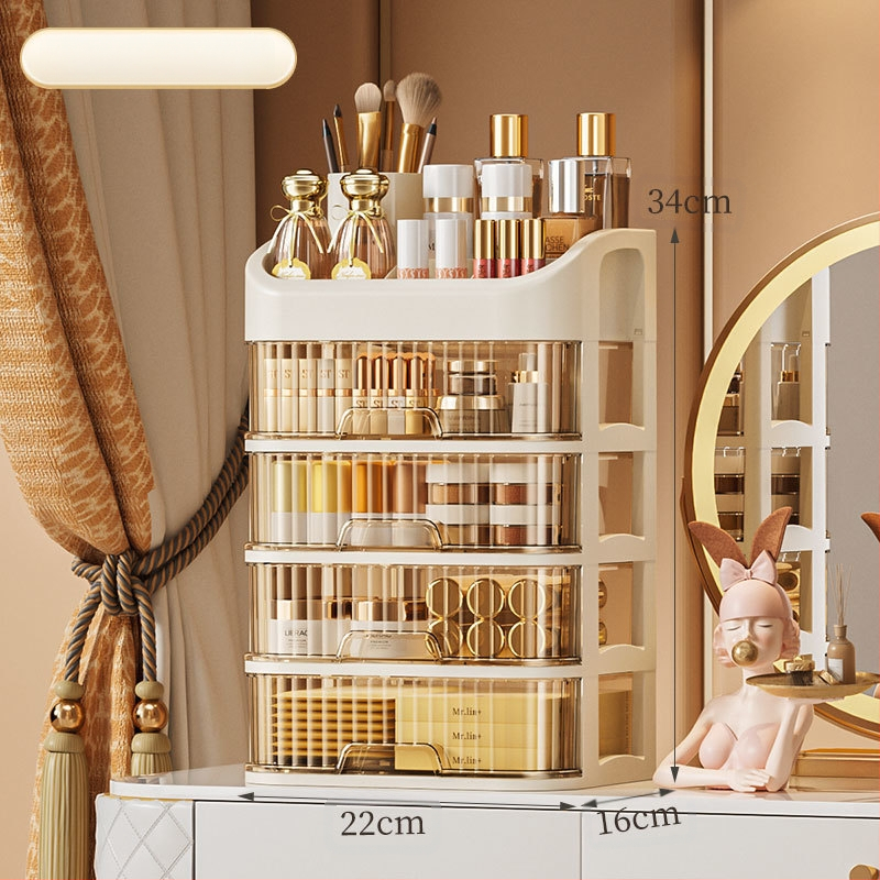 Átlátszó kozmetikai tároló doboz többszintű fiókos asztali tároló • polipropilén (PP) • egyszerű, modern dizájn