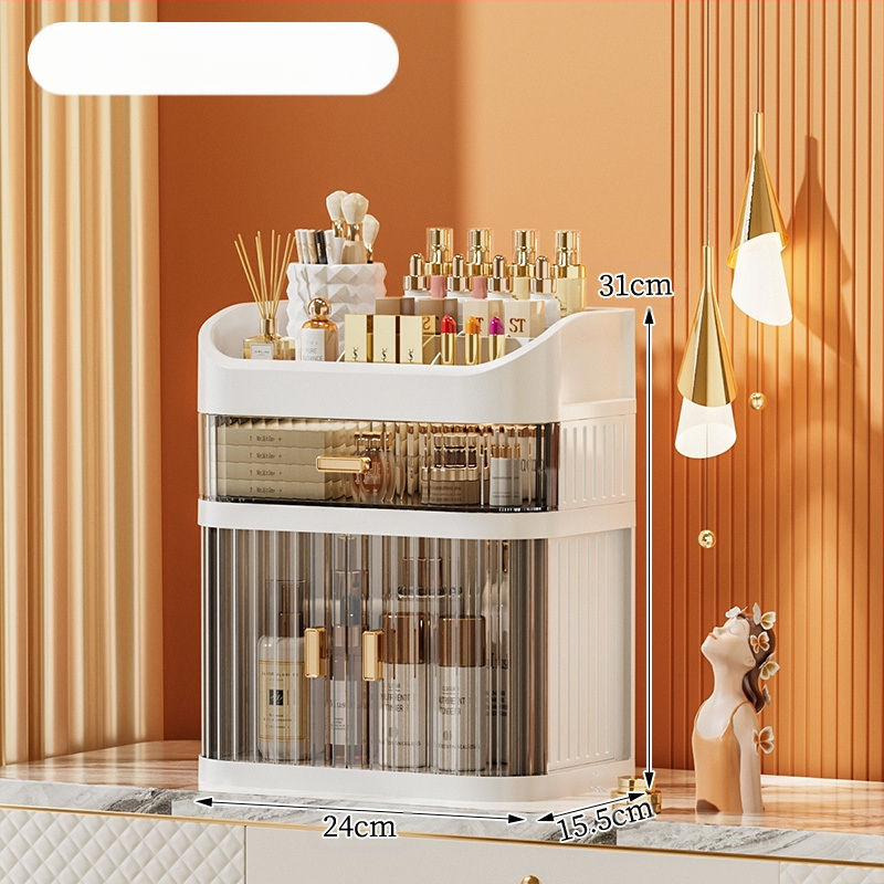 Átlátszó kozmetikai tároló doboz többszintű fiókos asztali tároló • polipropilén (PP) • egyszerű, modern dizájn