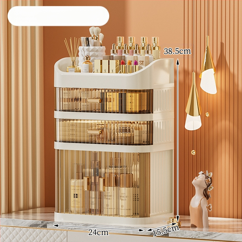 Átlátszó kozmetikai tároló doboz többszintű fiókos asztali tároló • polipropilén (PP) • egyszerű, modern dizájn