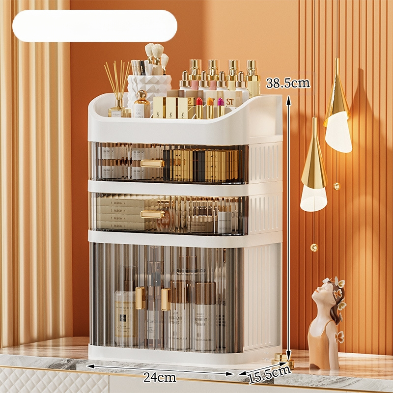 Átlátszó kozmetikai tároló doboz többszintű fiókos asztali tároló • polipropilén (PP) • egyszerű, modern dizájn