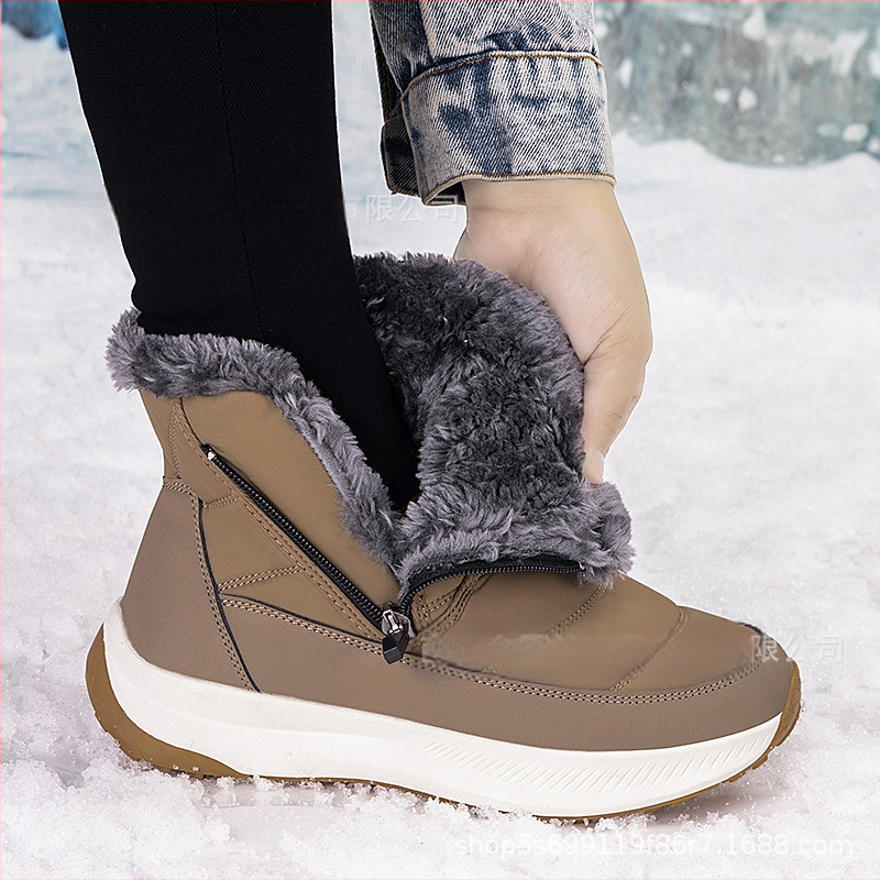 Sieviešu sniega zābaki ar augstu augšu, iekšējā mākslīgā kažokāde, sānu rāvējslēdzējs, auduma augšdaļa, TPR zole