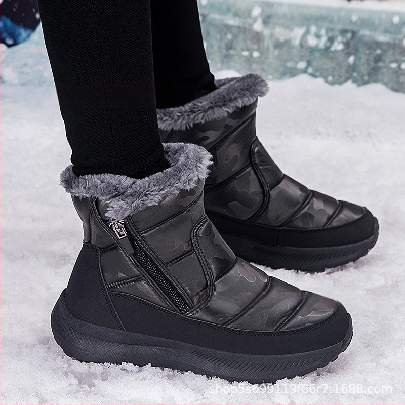 Sieviešu sniega zābaki ar augstu augšu, iekšējā mākslīgā kažokāde, sānu rāvējslēdzējs, auduma augšdaļa, TPR zole