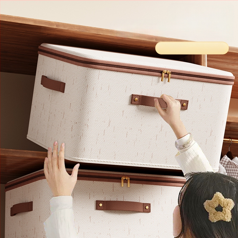 Tianshan kokvilnas un lina ar aizdari glabāšanas kaste ar vāku — saliekama, pārnēsājama, izturīga pret putekļiem un mitrumu, tilpums 42 L