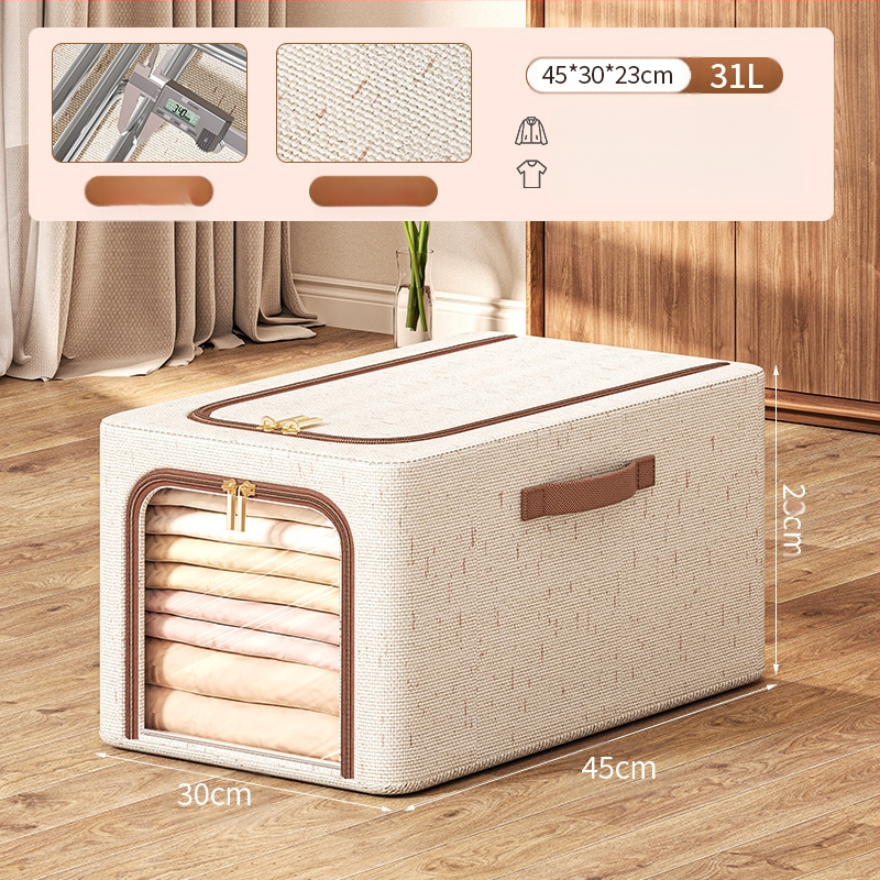 Tianshan kokvilnas un lina ar aizdari glabāšanas kaste ar vāku — saliekama, pārnēsājama, izturīga pret putekļiem un mitrumu, tilpums 42 L