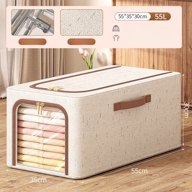 Tianshan kokvilnas un lina ar aizdari glabāšanas kaste ar vāku — saliekama, pārnēsājama, izturīga pret putekļiem un mitrumu, tilpums 42 L