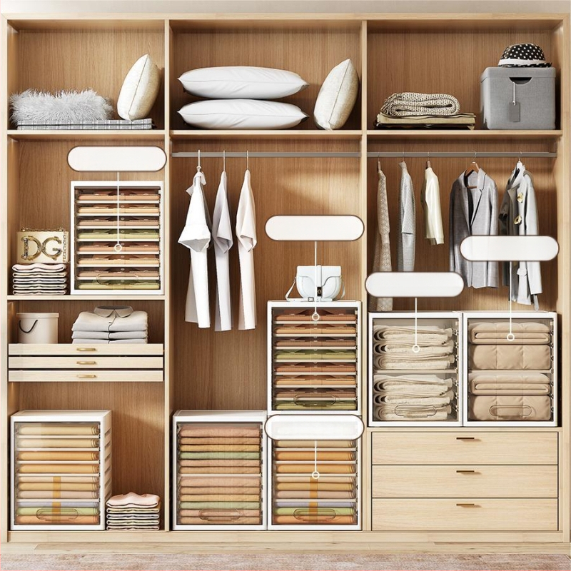 Drēbju skapja uzglabāšanas kārba ar atvilktnēm, 18L, PP plastmasa, JM9101