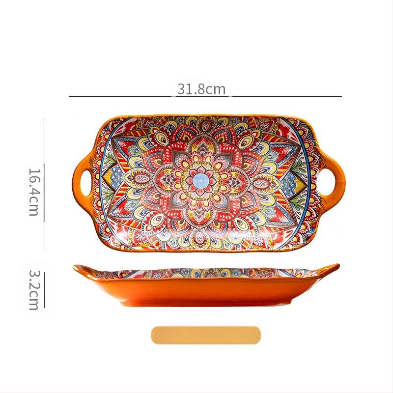 Porcelāna zivju pasniegšanas plate Bohemijas stilā; piemērots mikroviļņu krāsnij; apakšglazūras krāsa; dažādi raksti; logotipa drukāšana iespējama