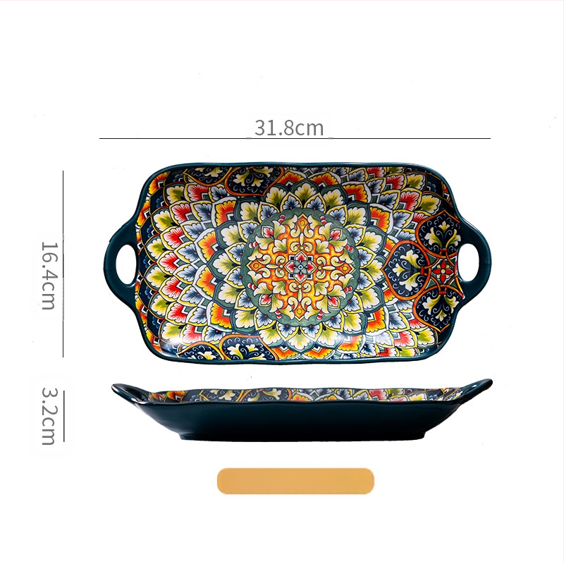 Porcelāna zivju pasniegšanas plate Bohemijas stilā; piemērots mikroviļņu krāsnij; apakšglazūras krāsa; dažādi raksti; logotipa drukāšana iespējama