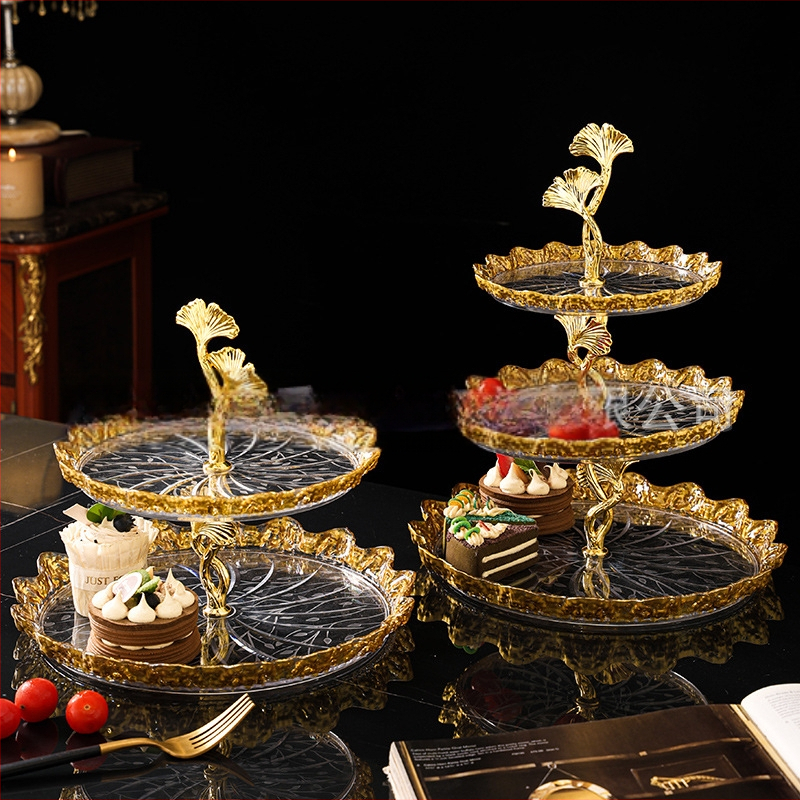 Πλαστικό πιάτο φρούτων και επιδορπίου με επίχρυσο φινίρισμα, στιλ ήπιας πολυτελείας, ποιοτικό προϊόν, μη εισαγόμενο