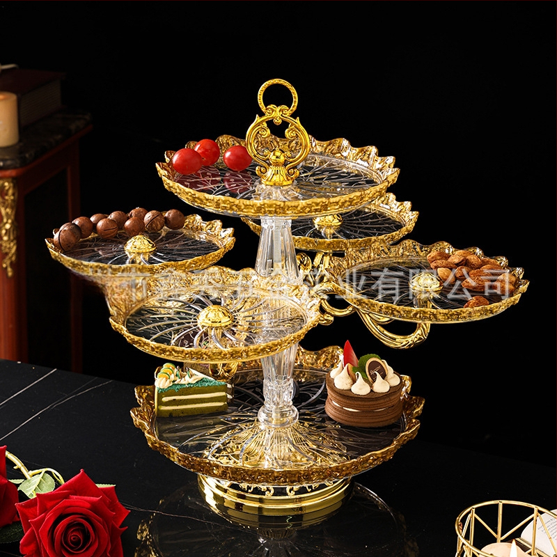 Πλαστικό πιάτο φρούτων και επιδορπίου με επίχρυσο φινίρισμα, στιλ ήπιας πολυτελείας, ποιοτικό προϊόν, μη εισαγόμενο