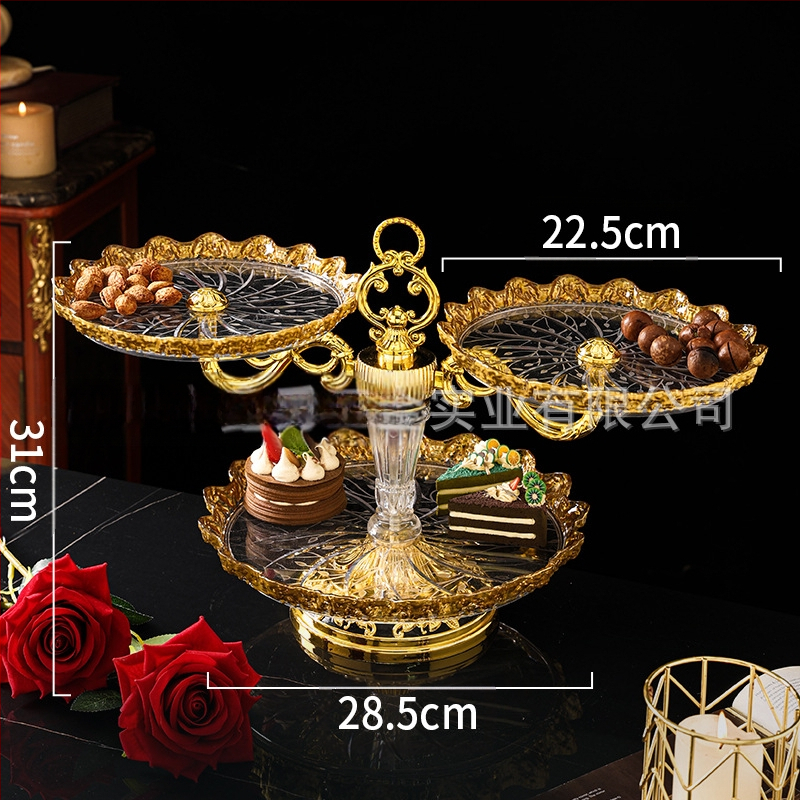 Πλαστικό πιάτο φρούτων και επιδορπίου με επίχρυσο φινίρισμα, στιλ ήπιας πολυτελείας, ποιοτικό προϊόν, μη εισαγόμενο