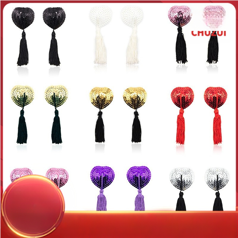 Καρδιόσχημα αυτοκόλλητα στήθους από σιλικόνη με φούντες και παγιέτες (Υλικό: Σιλικόνη; Λειτουργία: Συγκέντρωση, Αόρατο; Σχήμα: Λουλούδι; Λεπτομέρειες στυλ: Παγιέτες; Στυλ: Σεξι)