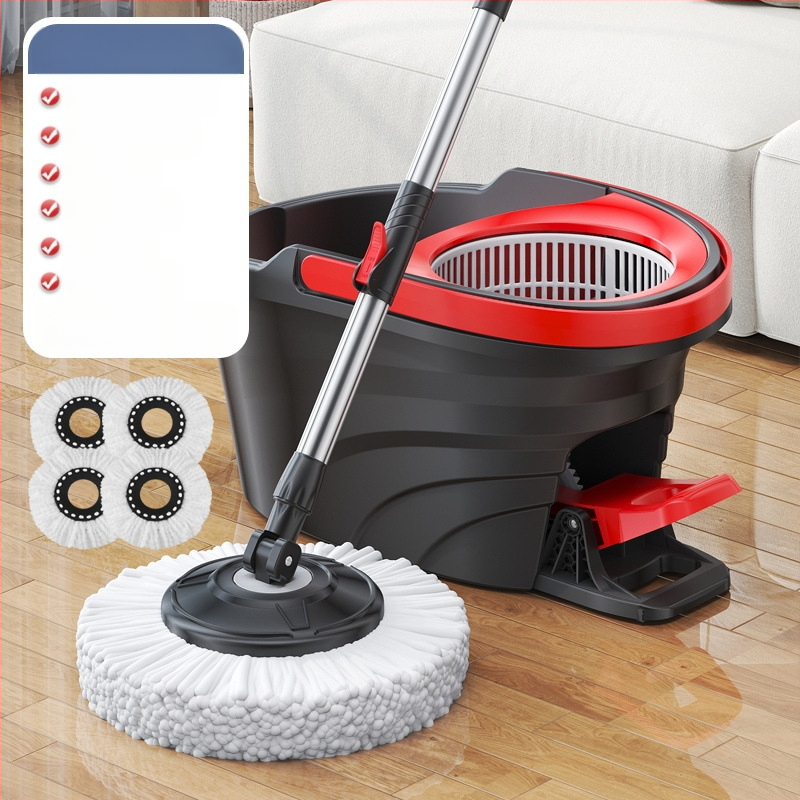 Qianhua forgó mop Kosárral – pamut fonalból készült mop, rozsdamentes acél rúd, egytengelyes hajtás, nedves és száraz használat, mop vödör készlet