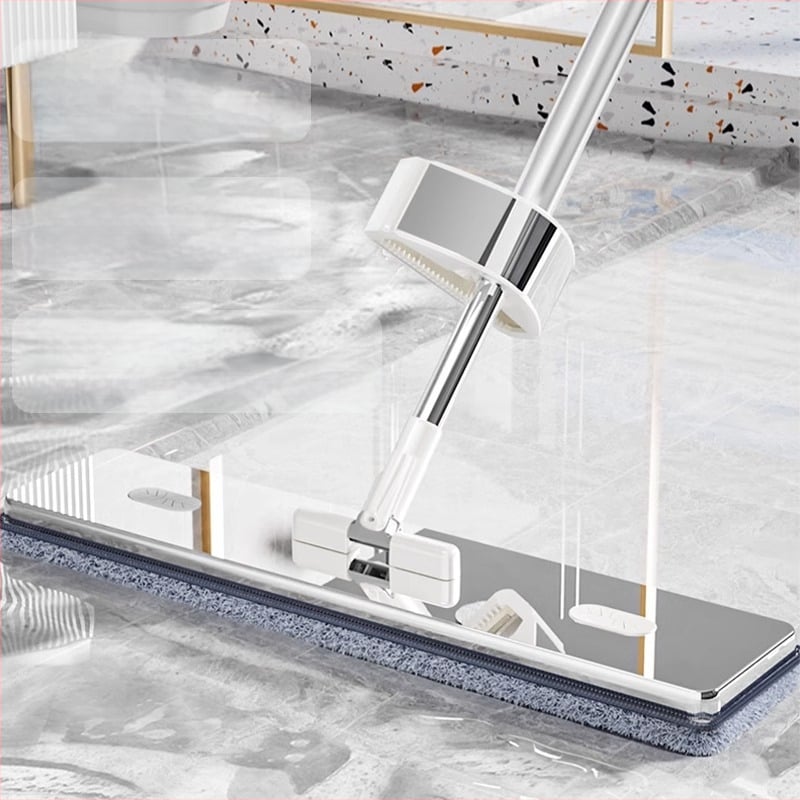 Lapos felmosó mikroszálas fejjel, rozsdamentes acél nyéllel, 90–100% kinyomás, súly alatt 3 kg, kézi mosás nélküli kialakítás