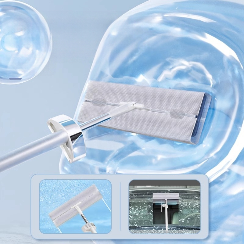 Lapos felmosó mikroszálas fejjel, rozsdamentes acél nyéllel, 90–100% kinyomás, súly alatt 3 kg, kézi mosás nélküli kialakítás