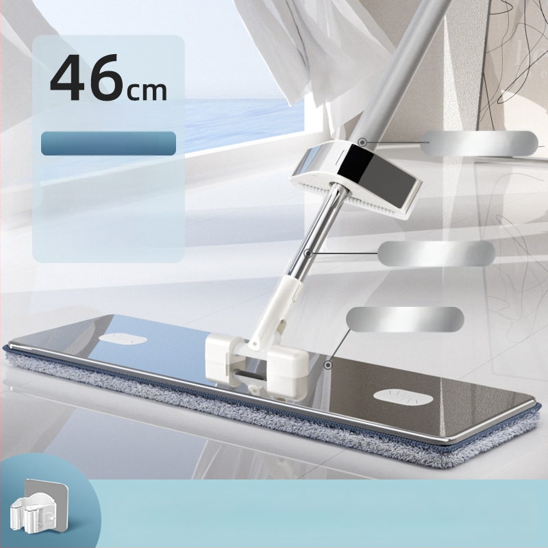 Lapos felmosó mikroszálas fejjel, rozsdamentes acél nyéllel, 90–100% kinyomás, súly alatt 3 kg, kézi mosás nélküli kialakítás