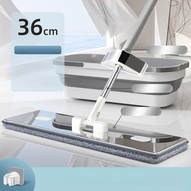 Lapos felmosó mikroszálas fejjel, rozsdamentes acél nyéllel, 90–100% kinyomás, súly alatt 3 kg, kézi mosás nélküli kialakítás