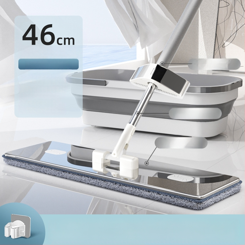 Lapos felmosó mikroszálas fejjel, rozsdamentes acél nyéllel, 90–100% kinyomás, súly alatt 3 kg, kézi mosás nélküli kialakítás