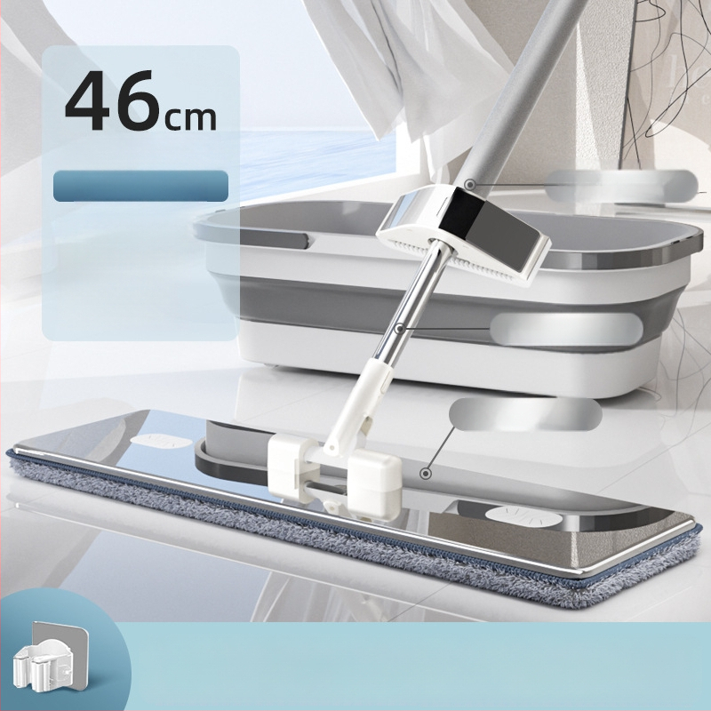 Lapos felmosó mikroszálas fejjel, rozsdamentes acél nyéllel, 90–100% kinyomás, súly alatt 3 kg, kézi mosás nélküli kialakítás