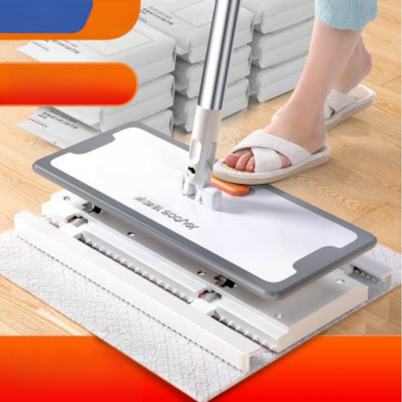 Elektrostatinis dulkių šalinimo popierinis mopas — vienkartinis, namų naudojimui, be plovimo, nerūdijančio plieno lazda, vieno variklio pavara, keturių pusių spaudimas