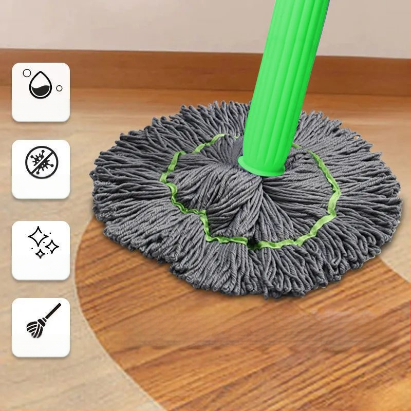 Forgó mop automata (Pamut fonalú mop, Mikroszálas kendő, Rozsdamentes acél fogantyú, 70–80% dehidratáció, Teherbírás >10 kg)