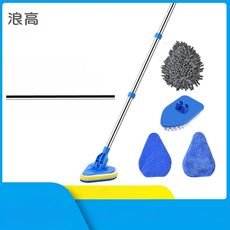 Wave Height Αναδιπλούμενη βούρτσα καθαρισμού με μακριά λαβή — τριγωνική βούρτσα για πλακάκια και μπάνιο, με σφουγγάρι, πολυλειτουργική