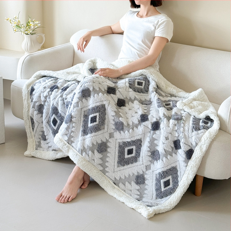 Κουβέρτα με γεωμετρικό σχέδιο, 380 γρ, για άνοιξη και φθινόπωρο, στυλ Νέος Κινέζικος Στυλ